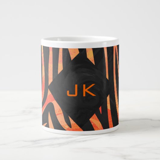 Oranje en zwart Zebra monogram Grote Koffiekop (Voorkant)