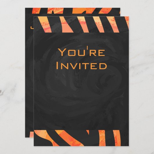 Oranje en zwart Zebra monogram Kaart (Voorkant / Achterkant)