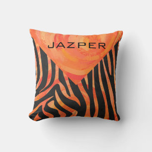 Oranje en zwart Zebra monogram Kussen