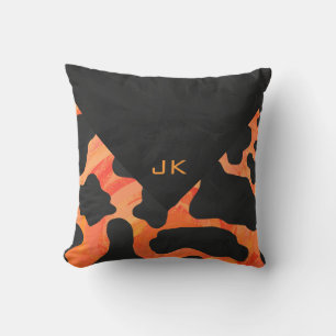 Oranje en zwart Zebra monogram Kussen