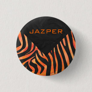 Oranje en zwart Zebra monogram Ronde Button 3,2 Cm