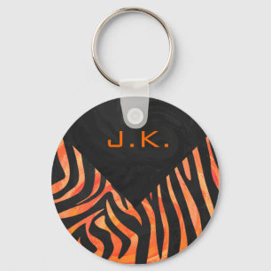 Oranje en zwart Zebra monogram Sleutelhanger