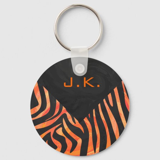 Oranje en zwart Zebra monogram Sleutelhanger (Voorkant)