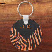 Oranje en zwart Zebra monogram Sleutelhanger (Voorkant)