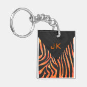 Oranje en zwart Zebra monogram Sleutelhanger (Voorkant Links)