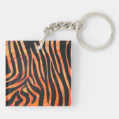 Oranje en zwart Zebra monogram Sleutelhanger (Achterkant)
