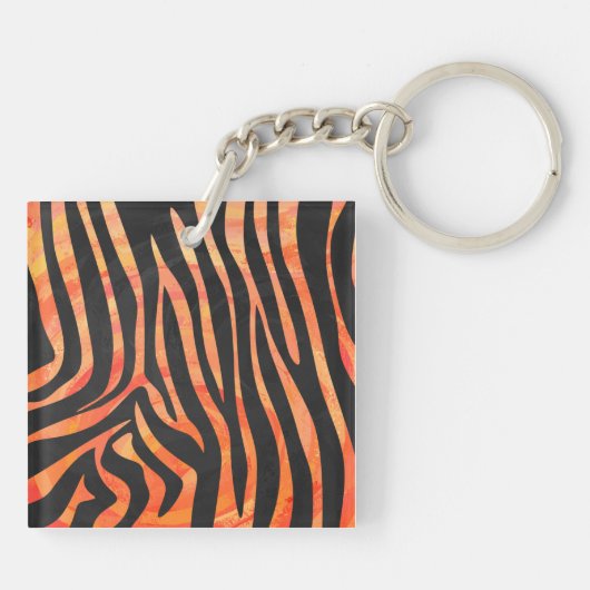 Oranje en zwart Zebra monogram Sleutelhanger (Achterkant)