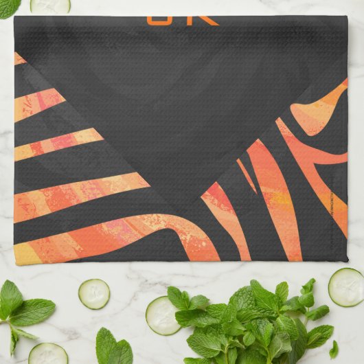 Oranje en zwart Zebra monogram Theedoek (Gevouwen)