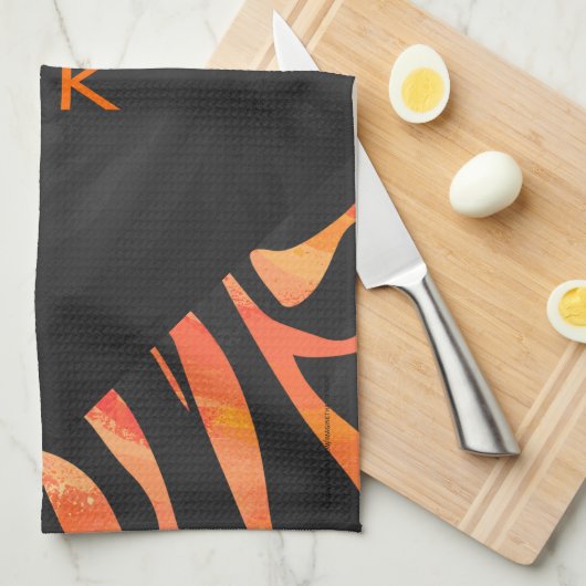 Oranje en zwart Zebra monogram Theedoek (Quarter Fold)