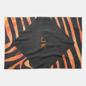 Oranje en zwart Zebra monogram Theedoek (Horizontaal)