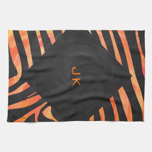 Oranje en zwart Zebra monogram Theedoek (Horizontaal)