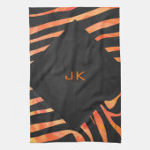 Oranje en zwart Zebra monogram Theedoek (Verticaal)
