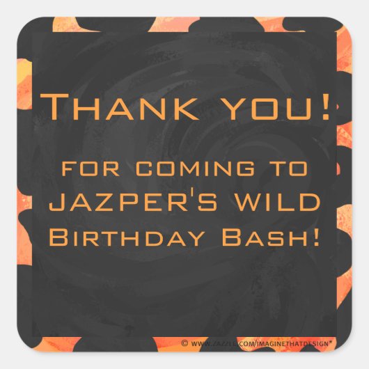 Oranje en zwart Zebra monogram Vierkante Sticker (Voorkant)