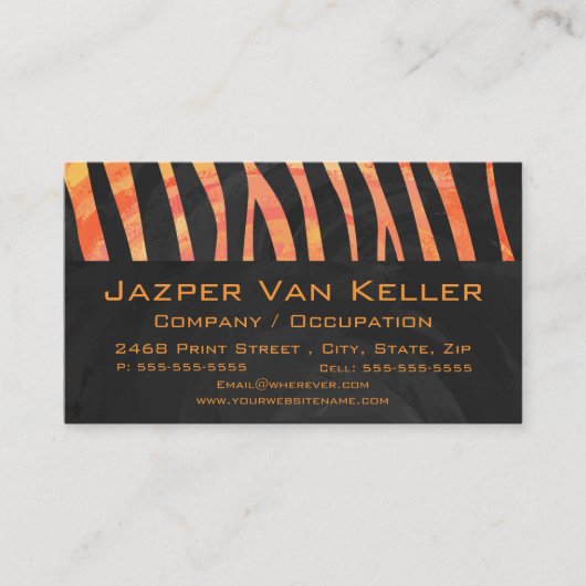 Oranje en zwart Zebra monogram Visitekaartje (Voorkant)