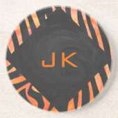 Oranje en zwart Zebra monogram Zandsteen Onderzetter (Voorkant)