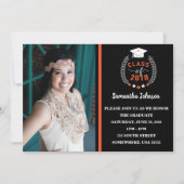 Oranje en zwarte afstudeerfeest uitnodigen kaart (Voorkant)