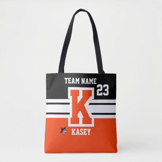 Oranje en zwarte All Varsity Sport Letters Tote Bag (Voorkant)