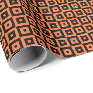 Oranje en Zwarte Art Deco Vierkante Geometrische Cadeaupapier