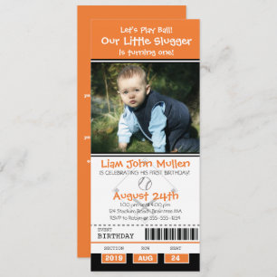 Oranje en zwarte Baseball Birthday Ticket Kaart