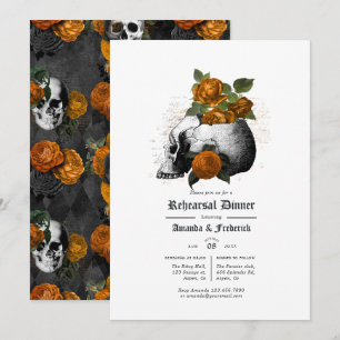 Oranje en Zwarte Bloem Gothic Proefdinermaal Kaart