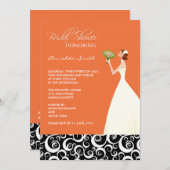 Oranje en zwarte Bridal Shower-uitnodigingen Kaart (Voorkant / Achterkant)