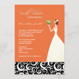Oranje en zwarte Bridal Shower-uitnodigingen Kaart