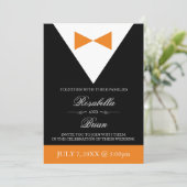 Oranje en zwarte bruiloft | Herfst Tuxedo Kaart (Staand voorkant)