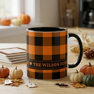 Oranje en Zwarte Buffalo Check Custom Halloween Mok
