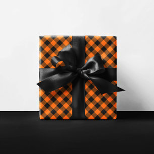 Oranje en Zwarte Buffalo Check Halloween Inpakpapier Vel