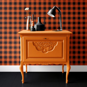 Oranje en Zwarte Buffalo Plaid Halloween Behang