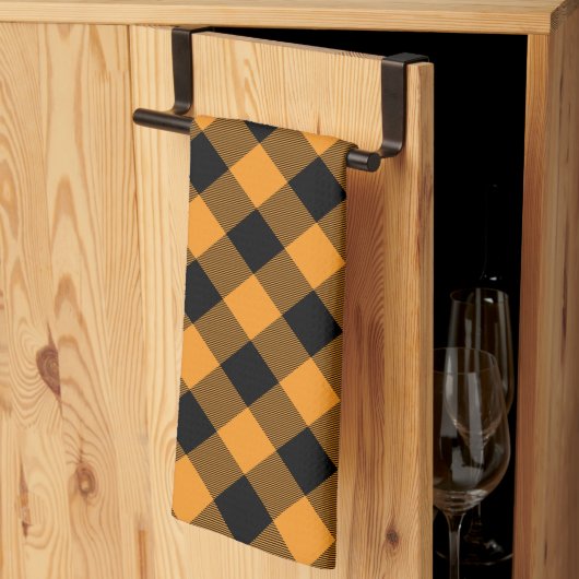 Oranje en zwarte buffels controleren Halloween Theedoek (Derde Gevouwen)