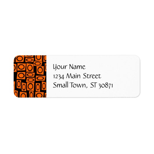 Oranje en zwarte cirkelvormige vierkantjes Patroon Etiket (Voorkant)