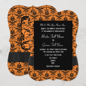 Oranje en zwarte Damask bruiloft Kaart (Voorkant / Achterkant)