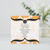 Oranje en zwarte demper Paisley Wedding Invite Kaart (Staand voorkant)
