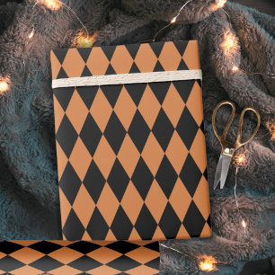 Oranje en zwarte diamanten harlekijnpatroon cadeaupapier
