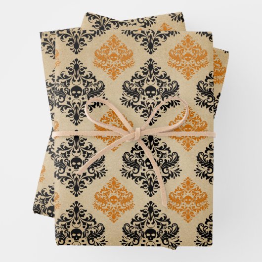 Oranje en zwarte dunnesschedel inpakpapier vel (In situ)