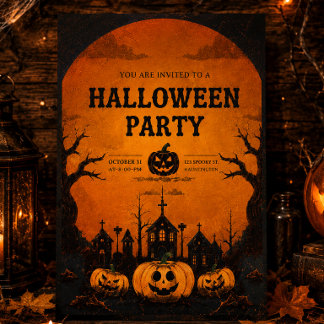 Oranje En Zwarte Eenvoudige Halloween Feest Uitnod Kaart
