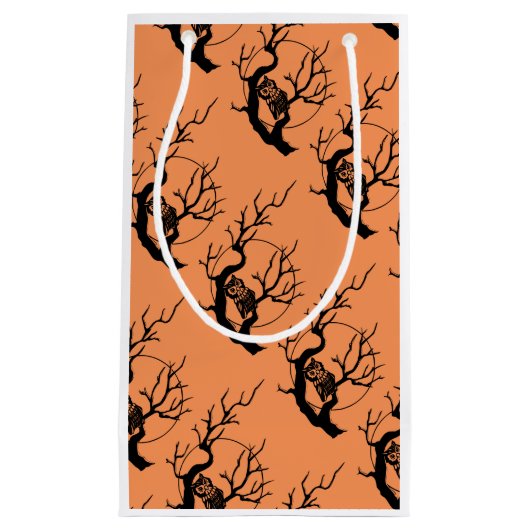 Oranje en zwarte eigenaar Halloween Gift Bag Klein Cadeauzakje (Voorkant)