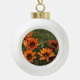 Oranje en zwarte Gazanias Snowflake Decoration Keramische Bal Ornament
