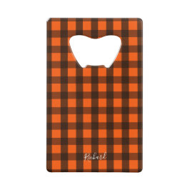 Oranje en Zwarte Geruite Flesopener Creditkaart Flessenopener