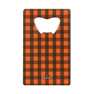 Oranje en Zwarte Geruite Flesopener Creditkaart Flessenopener
