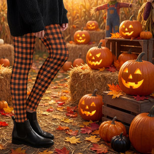 Oranje en Zwarte Gingham Plaid Check Leggings