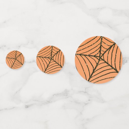 Oranje en zwarte Glitter Spider Web Halloween Part Confetti (Achterkanten)