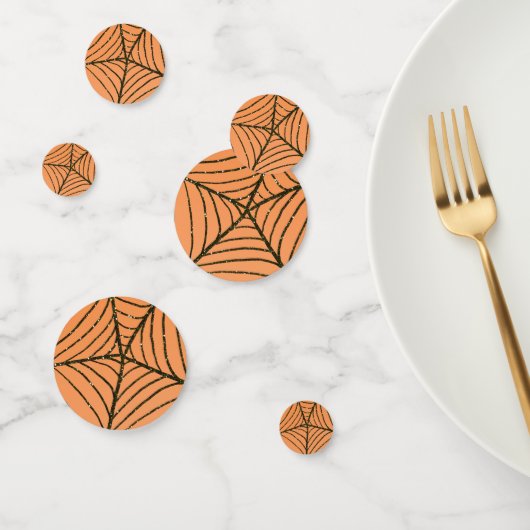Oranje en zwarte Glitter Spider Web Halloween Part Confetti (Groep)