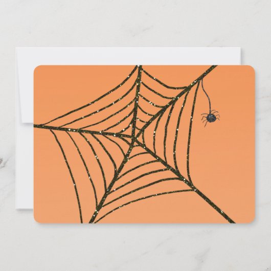 Oranje en zwarte Glitter Spider Web Halloween Part Kaart (Achterkant)