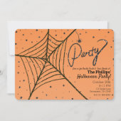 Oranje en zwarte Glitter Spider Web Halloween Part Kaart (Voorkant)