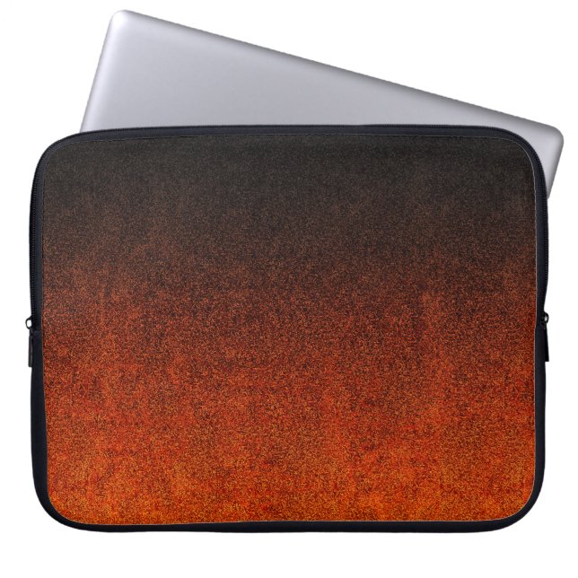 Oranje en zwarte glittergradiënt laptop sleeve (Voorkant)