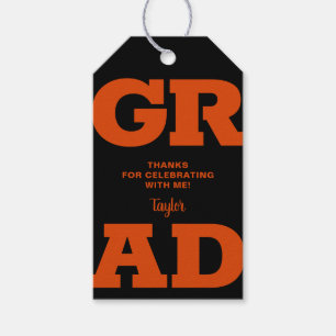 Oranje en zwarte Graduatie Cadeaulabel