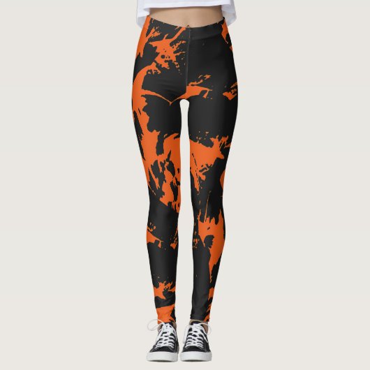 Oranje en zwarte graffiti-platter leggings (Voorkant)