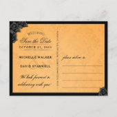 Oranje en zwarte Halloween Elegant Save the Date Aankondigingskaart (Achterkant)